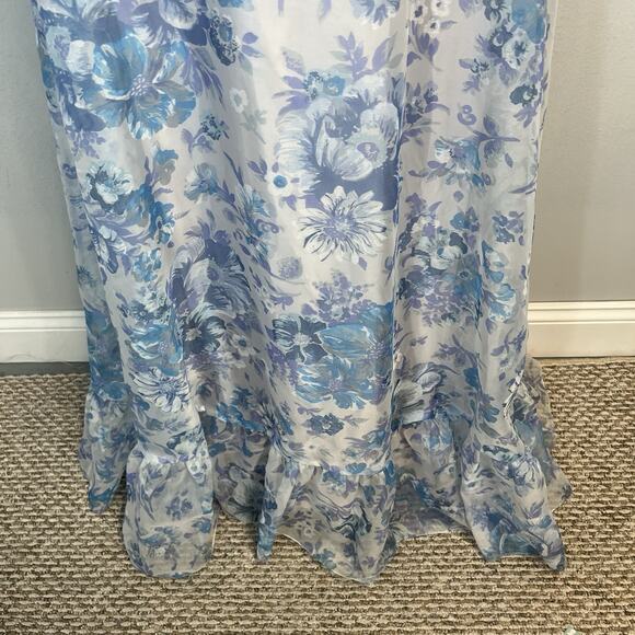 Vintage 70's Lorrie Deb Dress & Cape size 13/14 Blue Floral Bridesmaid Wedding - Picture 10 of 16